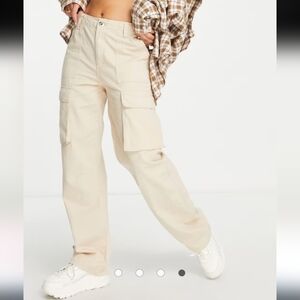 Bershka Medium Rise Cargo Straight Pants In Beige (US 8)